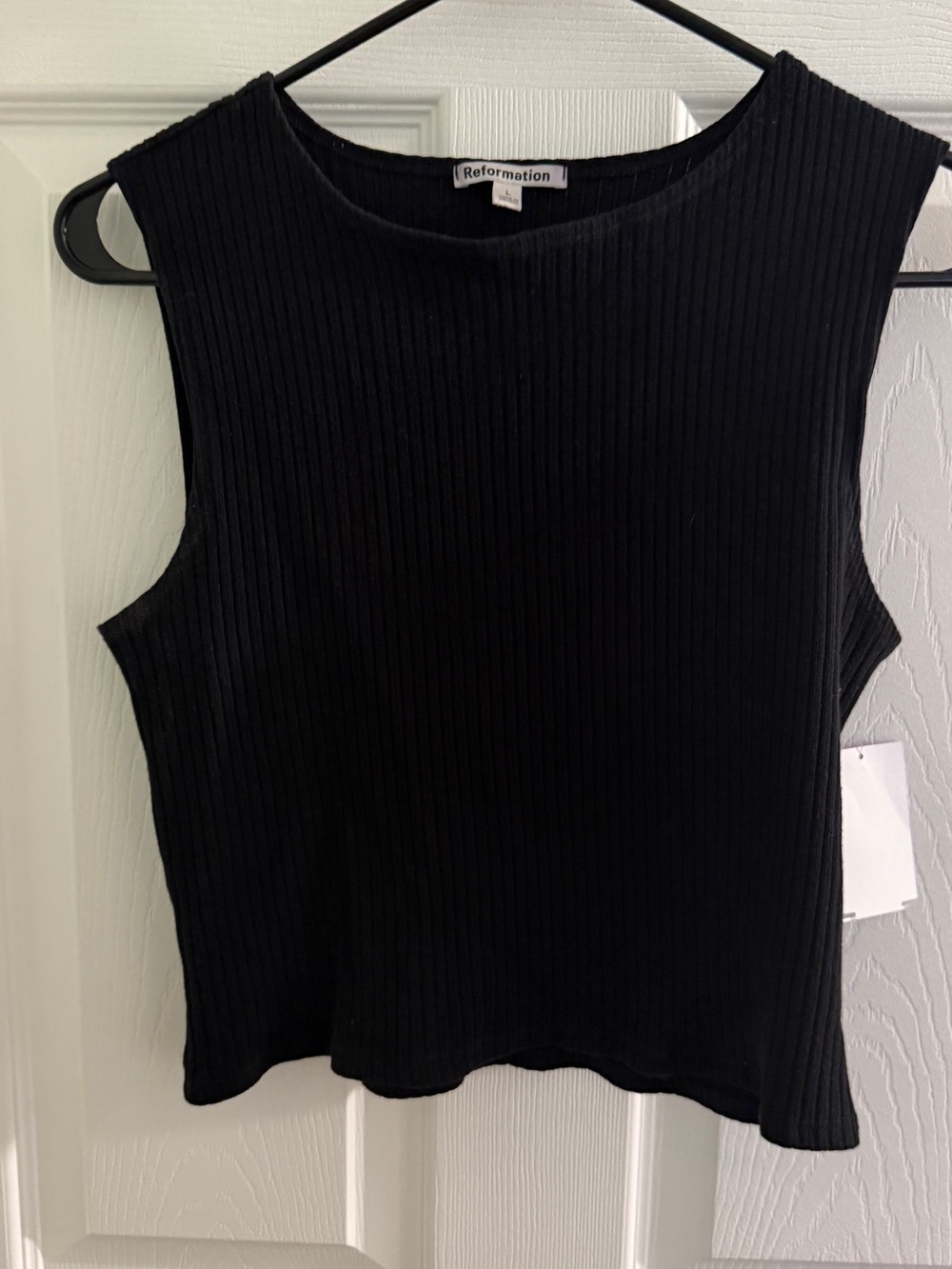 Reformation Black Ribbed Crewneck crop tank